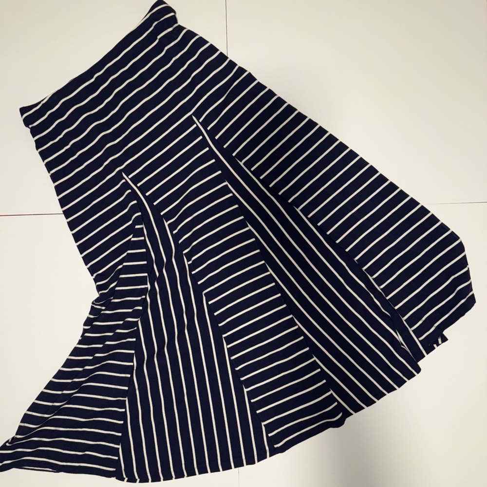 Ralph Lauren Navy and White Striped A-Line Skirt